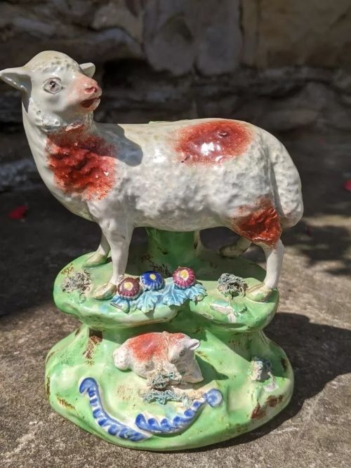 Antique Staffordshire Pottery - Walton - Pearlware Sheep & Lamb Figure