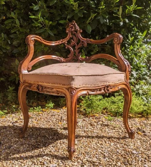 fig 1. Antique French Walnut Chair Louis XV Style Carved Back