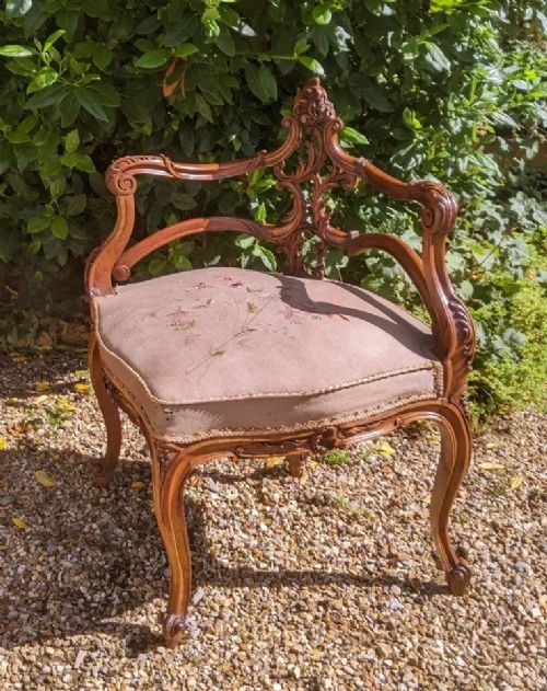 fig 2. Antique French Walnut Chair Louis XV Style Carved Back