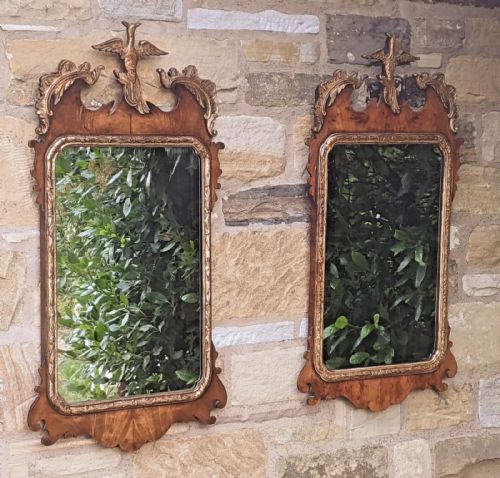 Elegant Pair of Walnut & Parcel Gilt Pier Glass Mirrors