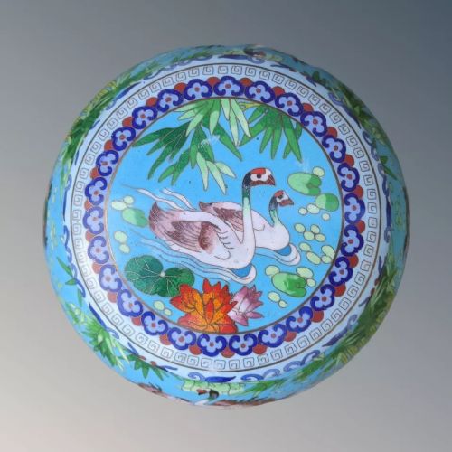 fig 1. Large Antique Chinese Cloisonne Bowl and Cover on Stand