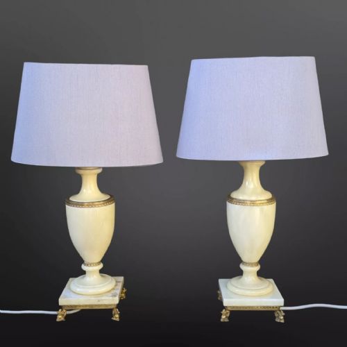 Neat Pair Antique Alabaster Table Lamps