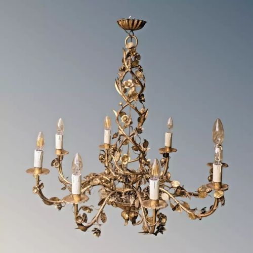 Beautiful Antique Chandelier Gilt Metal Italian