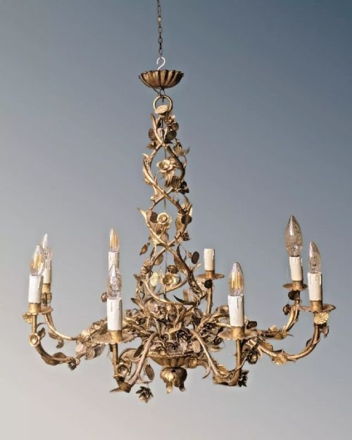 fig 1. Beautiful Antique Chandelier Gilt Metal Italian