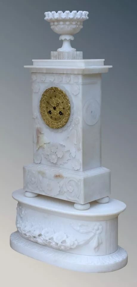 fig 1. French Alabaster Mantel Clock on Stand 19th Century
