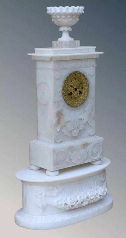 fig 2. French Alabaster Mantel Clock on Stand 19th Century