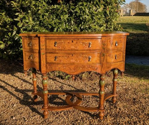 19th Century Burr Walnut Side Cabinet Hand Painted