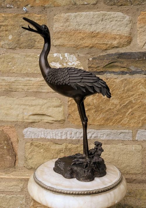 Antique Japanese Bronze Crane. Meiji Period