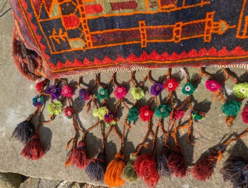 fig 1. Antique Tribal Bag Face Cushion Tasselled Hand Woven
