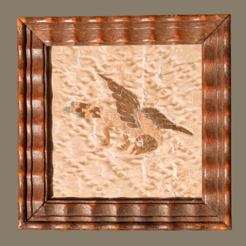 charming bird embroidery 18th century framed - CATEGORY: ANTIQUE ART - DATED 18TH CENTURY