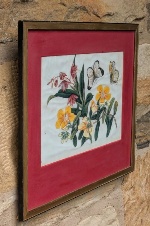 fig 1. Antique Chinese Watercolour Painting Butterflies & Blossom