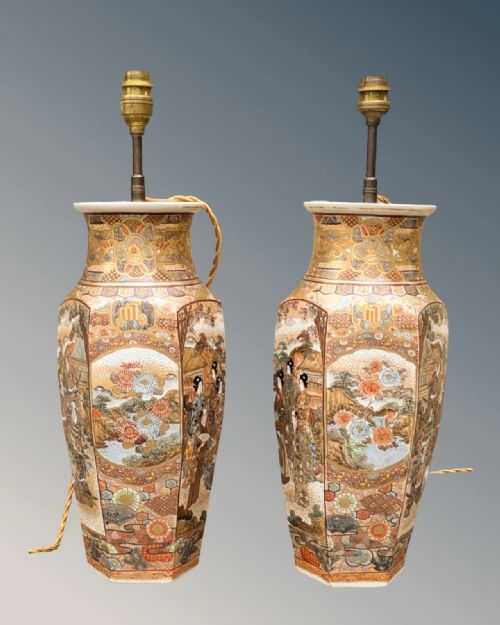 fig 1. Good Pair of Signed Japanese Satsuma Lamps