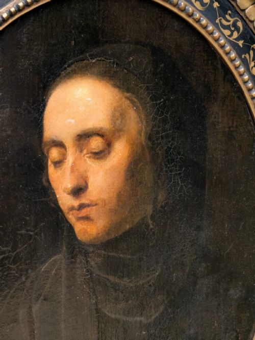 fig 1. Antique Oil Painting Portrait in Good Renaisance Style Oval Frame