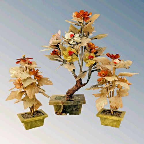 PAIR CHINESE HARDSTONE JADE FLOWER JARDINIERE BONSAI - ADDITIONAL PHOTO 6