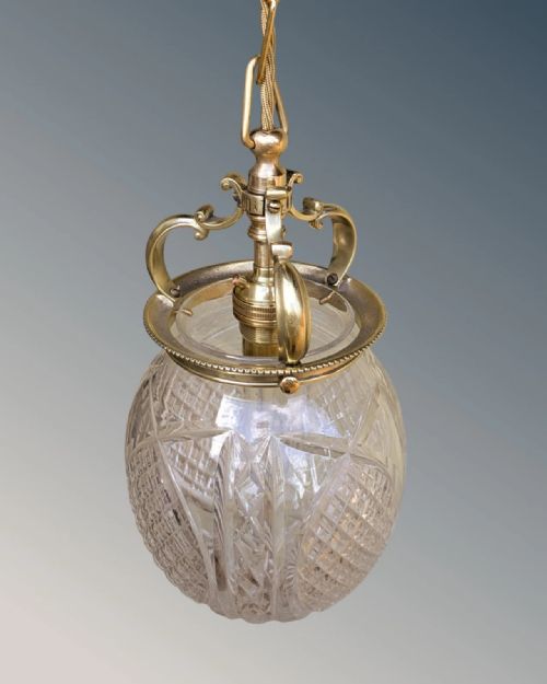 Good Quality Solid Brass and Cut Glass Pendant Light