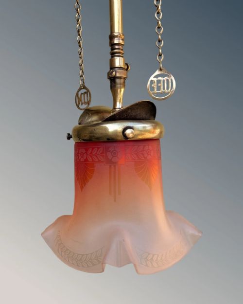 PRETTY BRASS AND ETCHED GLASS LIGHT - ADDITIONAL PHOTO 1