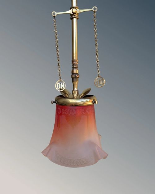 PRETTY BRASS AND ETCHED GLASS LIGHT - ADDITIONAL PHOTO 2
