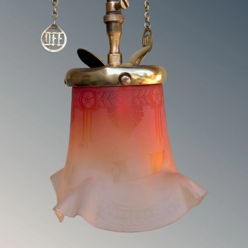 PRETTY BRASS AND ETCHED GLASS LIGHT - ADDITIONAL PHOTO 4