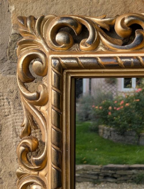 ANTIQUE HAND CARVED FLORENTINE GILT WOOD MIRROR - ADDITIONAL PHOTO 1