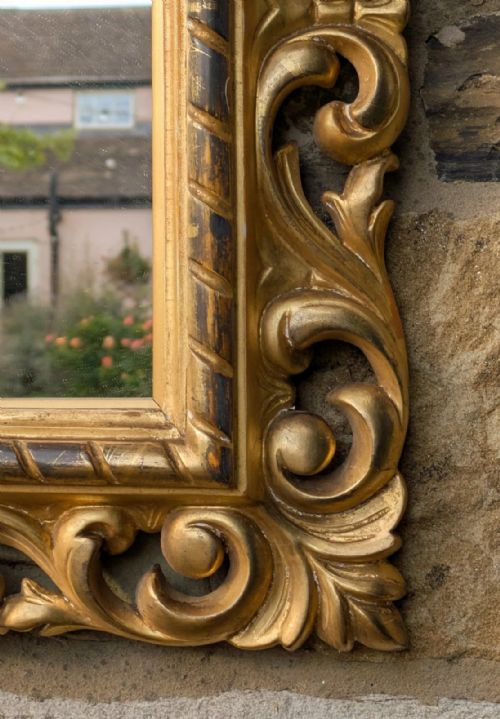 ANTIQUE HAND CARVED FLORENTINE GILT WOOD MIRROR - ADDITIONAL PHOTO 3