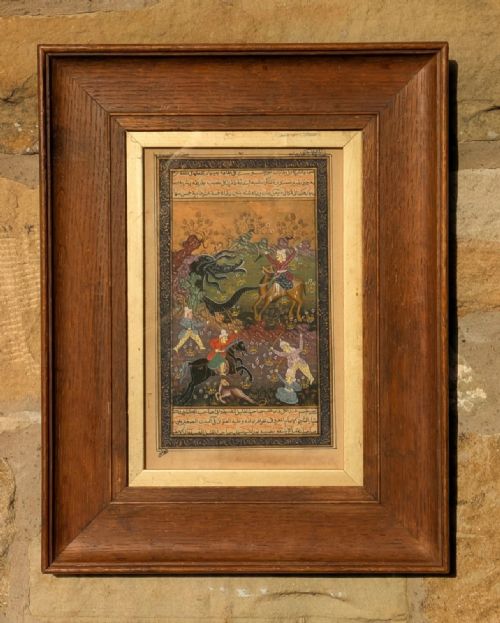 Mughal School Original Gouache Painting Hunting Scene