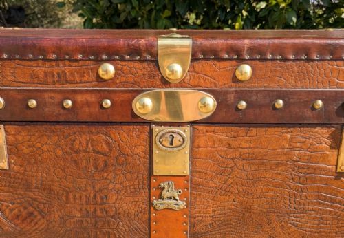 fig 1. Stunning 19th Century Studded Crocodile Leather Military Chest