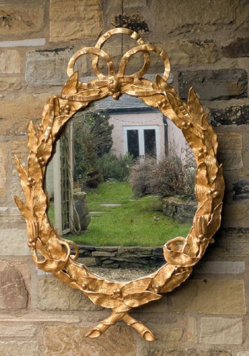 STUNNING 19TH CENTURY GILT WOOD OVAL MIRROR - ADDITIONAL PHOTO 1