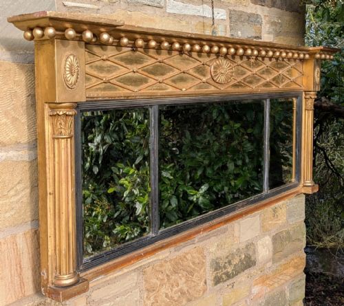 LARGE REGENCY TRIPLE PLATE OVERMANTEL MIRROR - ADDITIONAL PHOTO 1