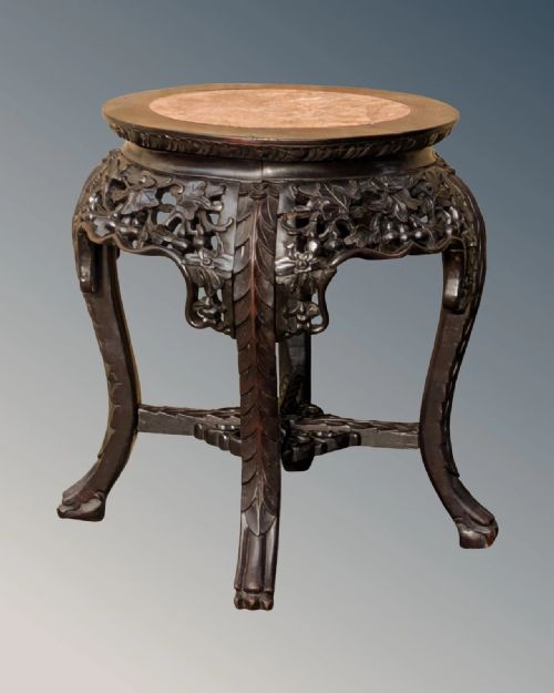 ANTIQUE CHINESE ROSEWOOD ROUGE MARBLE JARDINIERE STAND - ADDITIONAL PHOTO 1