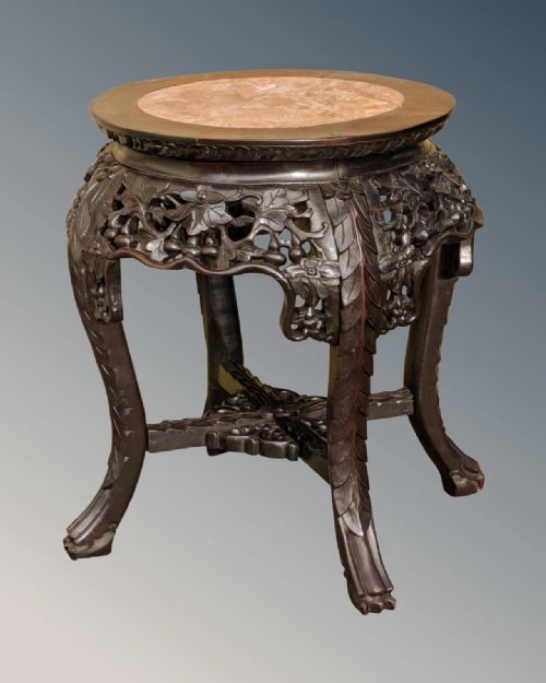 ANTIQUE CHINESE ROSEWOOD ROUGE MARBLE JARDINIERE STAND - ADDITIONAL PHOTO 2