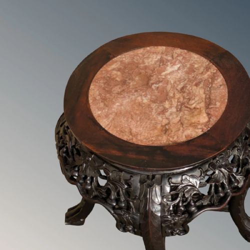 ANTIQUE CHINESE ROSEWOOD ROUGE MARBLE JARDINIERE STAND - ADDITIONAL PHOTO 3
