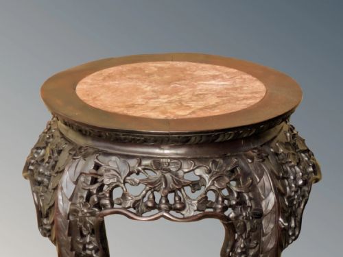 ANTIQUE CHINESE ROSEWOOD ROUGE MARBLE JARDINIERE STAND - ADDITIONAL PHOTO 5