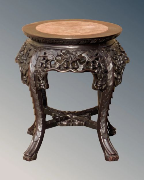 ANTIQUE CHINESE ROSEWOOD ROUGE MARBLE JARDINIERE STAND - ADDITIONAL PHOTO 6
