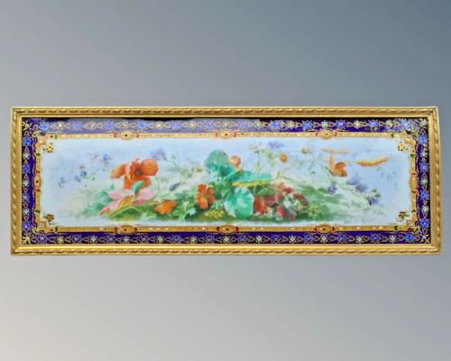 fig 1. Pretty Pair of 19th Century French Porcelain & Gilt Bronze Enamelled Plaques