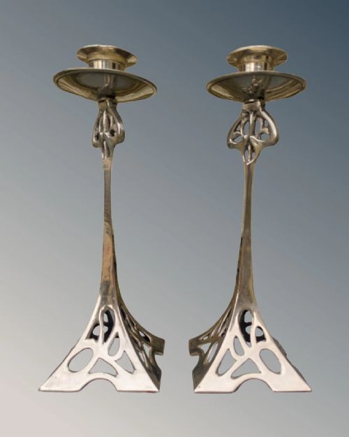Stylish Art Nouveau Silver Plated Candlesticks