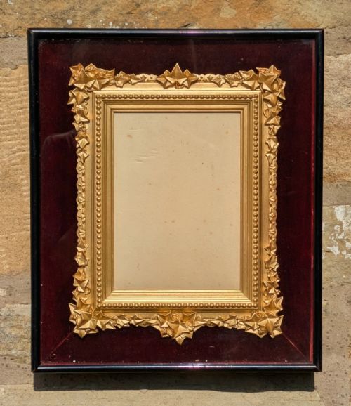 Rare Victorian Ivy Leaf Gilt Frame Glazed Box Velvet Mount