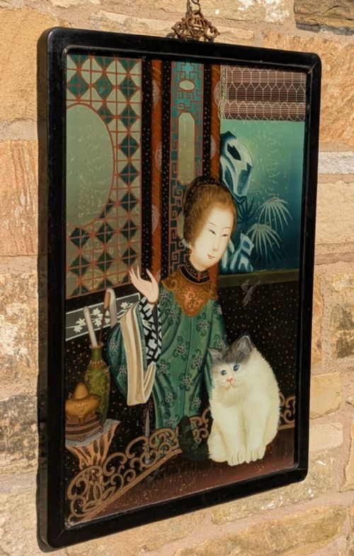 LARGE CHINESE REVERSE PAINTING ON GLASS - ADDITIONAL PHOTO 1