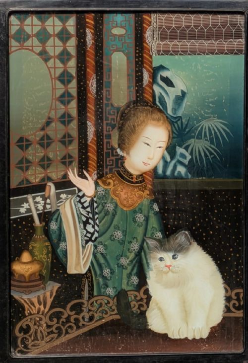 LARGE CHINESE REVERSE PAINTING ON GLASS - ADDITIONAL PHOTO 2