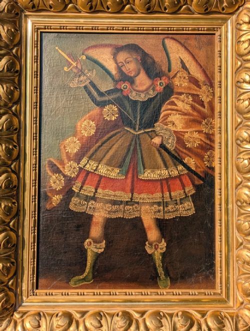 fig 1. 19th Century Oil Painting Cusco School Archangel St Michael