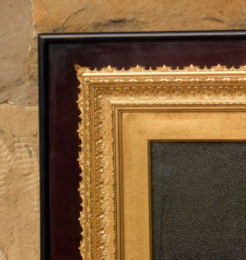 fig 1. Rare Victorian Gilt Frame Deep Glazed Box Velvet & Ebony (H)