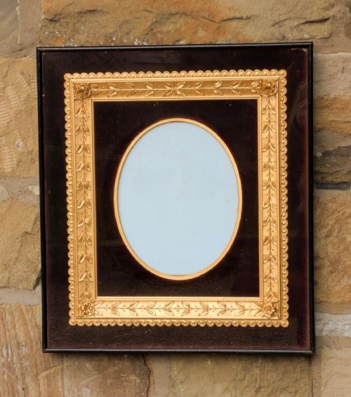 fig 1. Rare Victorian Oval Gilt Frame Deep Glazed Box Ebony & Velvet Mount (J)