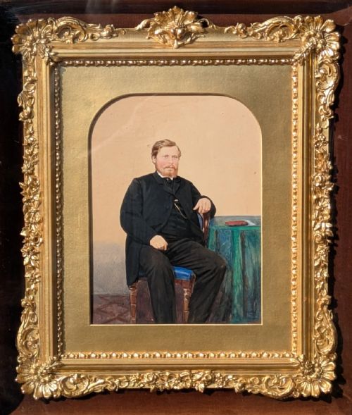 RARE VICTORIAN GILT FRAME DEEP GLAZED BOX VELVET MOUNT WITH PORTRAIT Q - ADDITIONAL PHOTO 3
