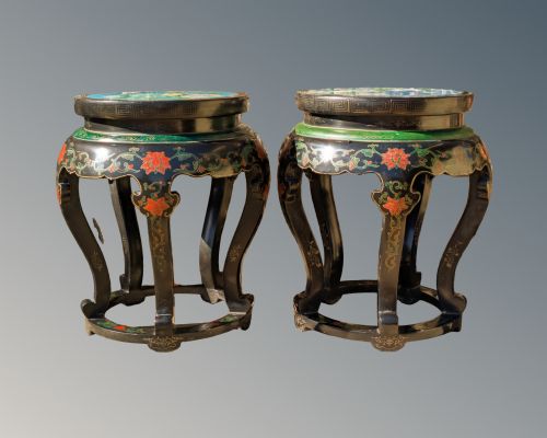 PAIR OF ANTIQUE CHINESE LACQUER AND CLOISONNE SIDE TABLES - ADDITIONAL PHOTO 2