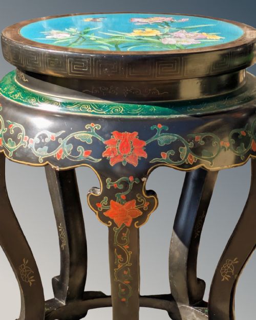 PAIR OF ANTIQUE CHINESE LACQUER AND CLOISONNE SIDE TABLES - ADDITIONAL PHOTO 3