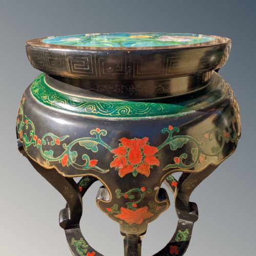 PAIR OF ANTIQUE CHINESE LACQUER AND CLOISONNE SIDE TABLES - ADDITIONAL PHOTO 6