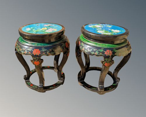 PAIR OF ANTIQUE CHINESE LACQUER AND CLOISONNE SIDE TABLES - ADDITIONAL PHOTO 8