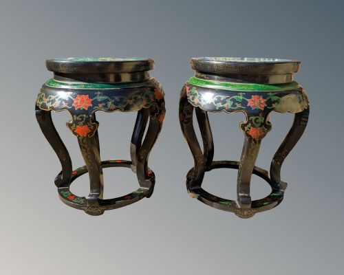 PAIR OF ANTIQUE CHINESE LACQUER AND CLOISONNE SIDE TABLES - ADDITIONAL PHOTO 9