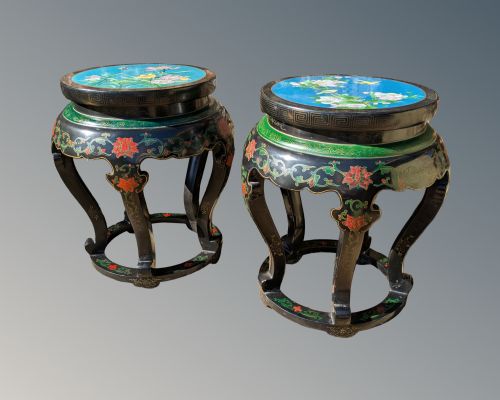PAIR OF ANTIQUE CHINESE LACQUER AND CLOISONNE SIDE TABLES - ADDITIONAL PHOTO 10