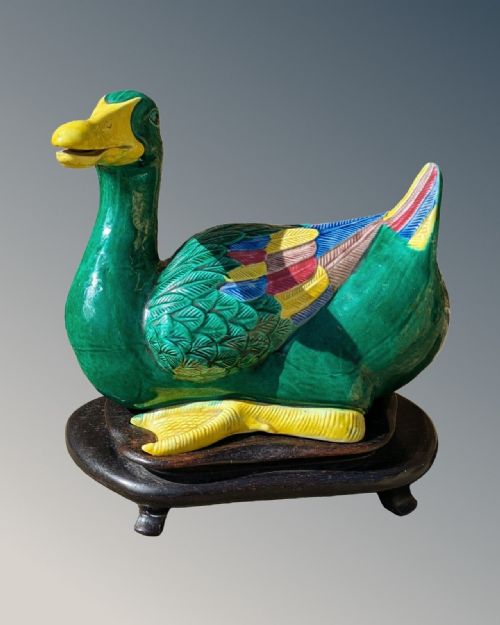 GOOD LARGE PAIR CHINESE PORCELAIN DUCKS MING STYLE SANCAI GLAZE - ADDITIONAL PHOTO 2