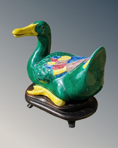 GOOD LARGE PAIR CHINESE PORCELAIN DUCKS MING STYLE SANCAI GLAZE - ADDITIONAL PHOTO 5